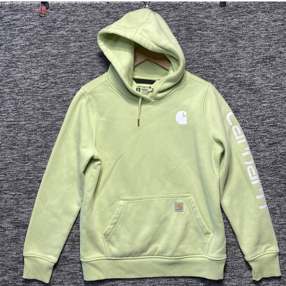 Carhartt Hoodie Girls Size M 8-10 Lime Green Sleeve Logo Pullover Sweatshirt